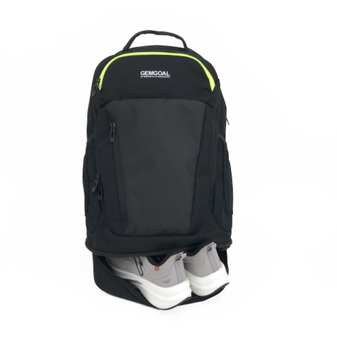 GEMGOAL Sports Backpack 30L - Travel Backpack Gym Bag with Shoe Compartment & Fluorescent Green Zipper, Lightweight Laptop Backpack for Men/Women Black