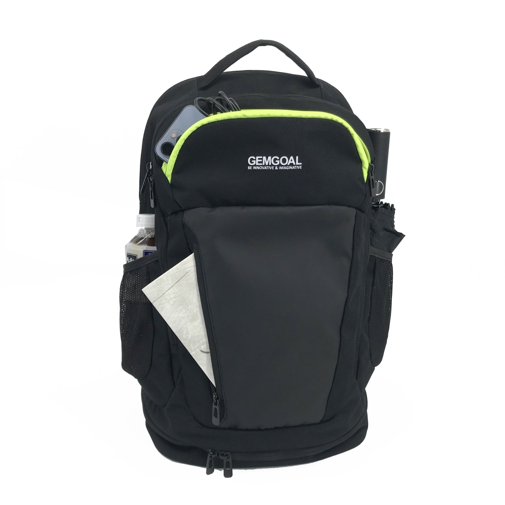 GEMGOAL Sports Backpack 30L - Travel Backpack Gym Bag with Shoe Compartment & Fluorescent Green Zipper, Lightweight Laptop Backpack for Men/Women Navy
