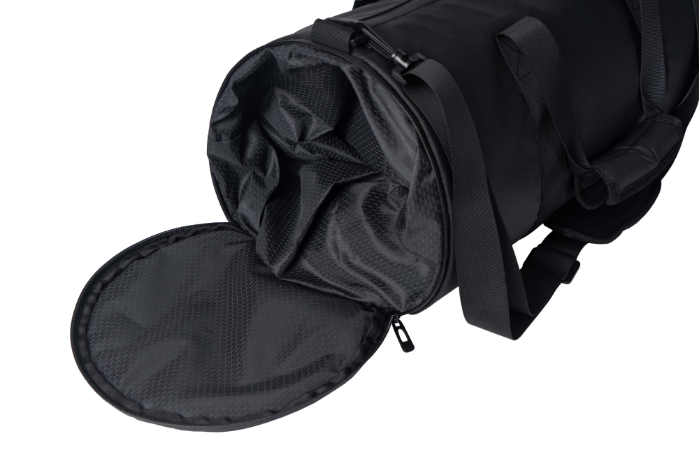 Sports Duffle Bag, Gym Bag, Ventilated Shoe Compartment, Travel Duffel Black, PU coating material, Black